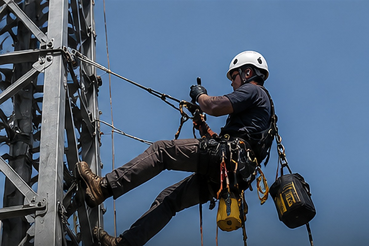 Trabajador utilizando equipamiento para trabajos en altura