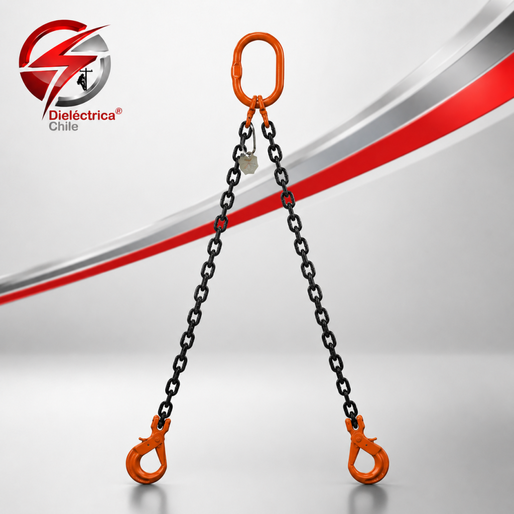 Eslinga Cadena 8mm X 2 Ram. X 3 Mt Gancho Seguridad 3.4 Ton