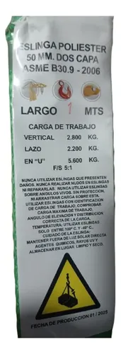Eslinga De Izaje Ojo-ojo 50mm 2capas 8metros 2.8 Ton F/s 5a1 - Imagen 5