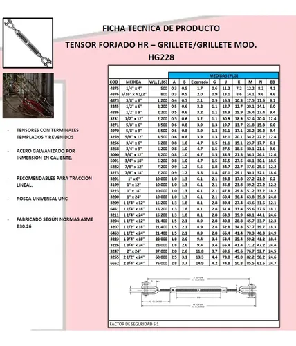 Tensor Forjado Grillete-grillete 5/16x4-1/2 Hg-228 Pack 6 Un - Imagen 4