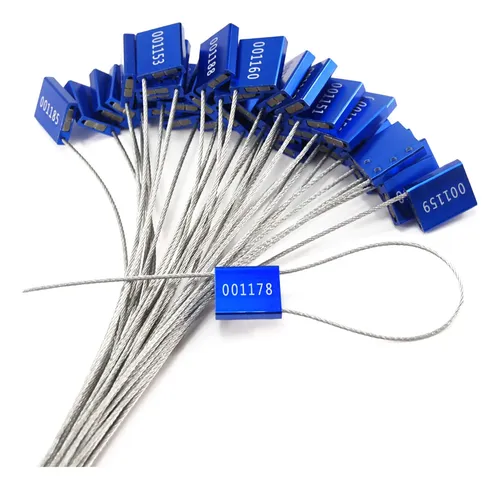 Precinto Sello Seguridad Cable Acero Numerados 100un Azul