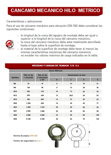 Perno Ojo Con Tope Para Maquinaria M-24 Hilo Métrico (4 Un) - Imagen 4