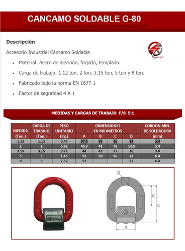 Pack 4 Anilla Soldable De Transporte D-ring Gr80 3ton (4un) - Imagen 5