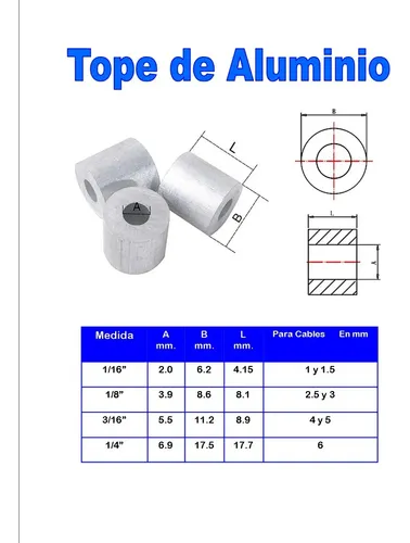 Tope De Aluminio Para Cable De Acero De 5/32 (4mm) 100 Un. - Imagen 3