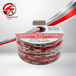 Cadena Plástica 6mm Carrete 50 Mts Bicolor Blanca Y Rojo